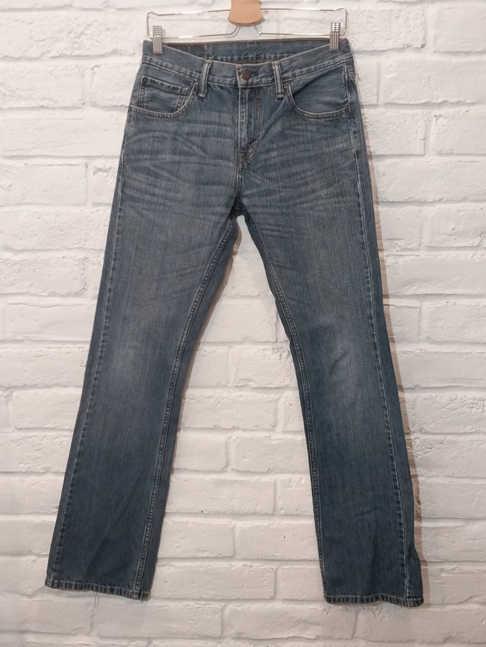 Levis 527 Jeans Men 31x34 Blue Slim Boot Distressed Whisker Denim Cowboy Western